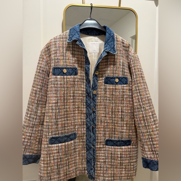 Sandro Christine Quilted Trim Tweed Jacket - Picture 2 of 7